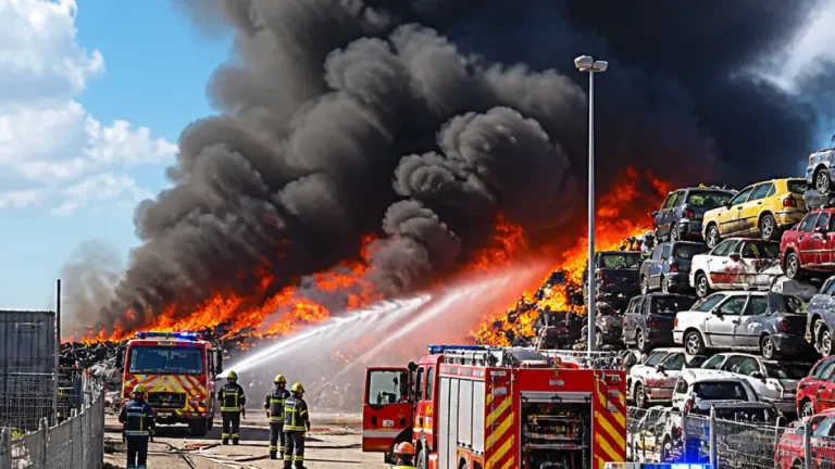 A Crotone incendio in un’autodemolizione a Campodenaro: vigili del fuoco in azione