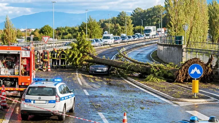 A Torri di Quartesolo un pioppo abbattuto dal vento blocca la tangenziale: traffico in tilt