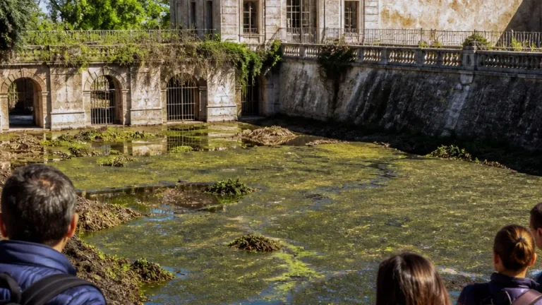 Caserta, degrado alle vasche della Reggia: melma e acqua stagnante nella Peschiera