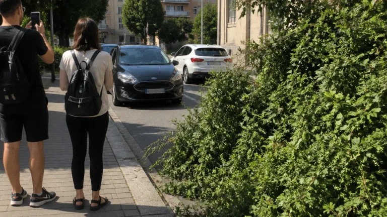 Cespuglio invade la carreggiata in corso Alba: residenti chiedono intervento del Comune