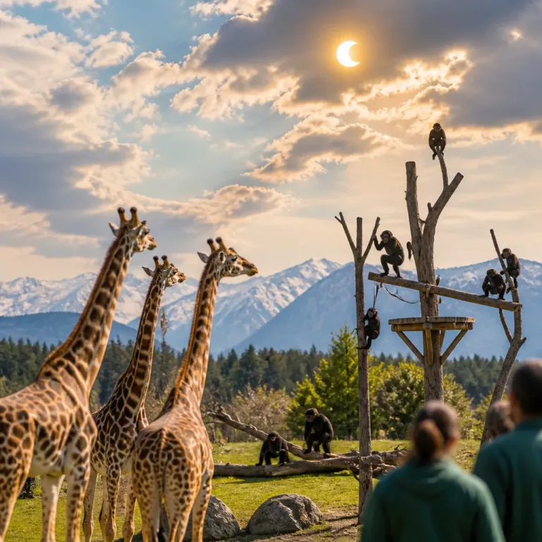Eclissi osservata nei bioparchi: giraffe e scimpanzé tra curiosità e agitazione