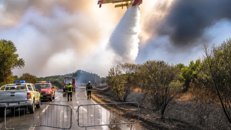 Fiamme sulla SP141: strada chiusa, intervento di Canadair e vigili del fuoco vicino a Lago Salso