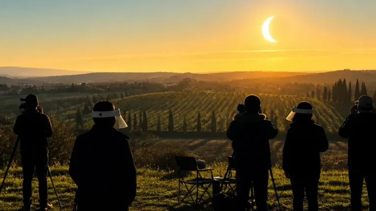 Forlì: l'eclissi trasforma il tramonto e richiama migliaia verso le colline