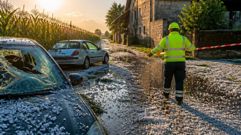 Grandine all’alba nella Bassa bresciana: auto danneggiate, tetti lesionati e campi colpiti