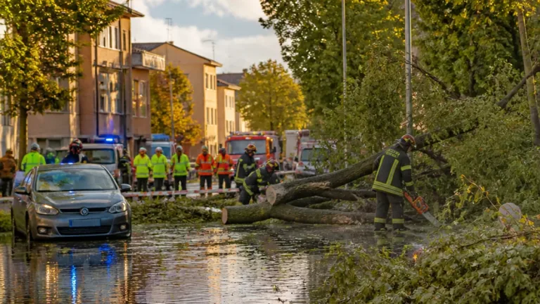 Nubifragio a Reggio Emilia: alberi caduti, strade allagate e 250 richieste ai vigili del fuoco