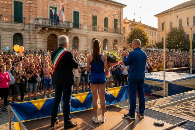 Silvia Canape festeggiata a Villaromagnano dopo il titolo italiano under 18 nel salto in lungo
