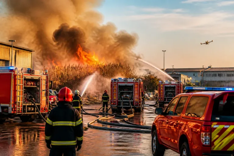 Vasto incendio di sterpaglie nella zona industriale: tre squadre dei vigili del fuoco al lavoro