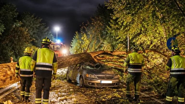 Vento forte a Fermo: albero cade su un'auto, Vigili del fuoco impegnati in numerosi interventi