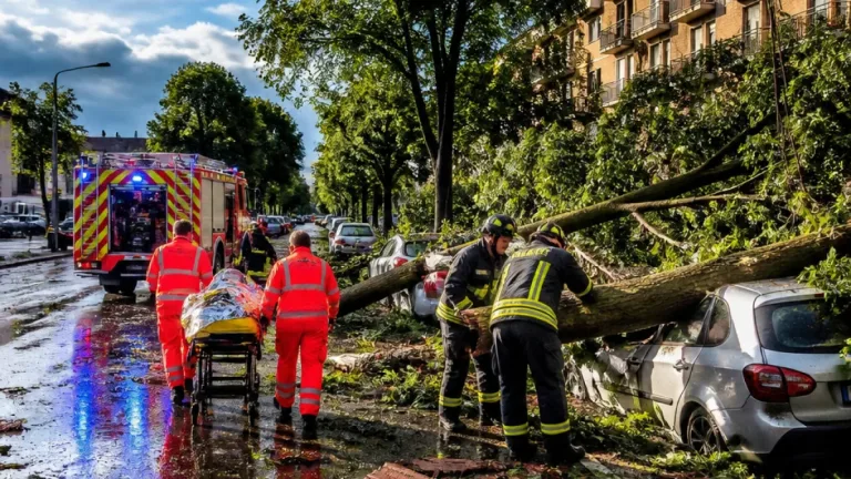 Violento temporale ad Asti: alberi abbattuti, danni a tetti e un ferito in viale Pilone