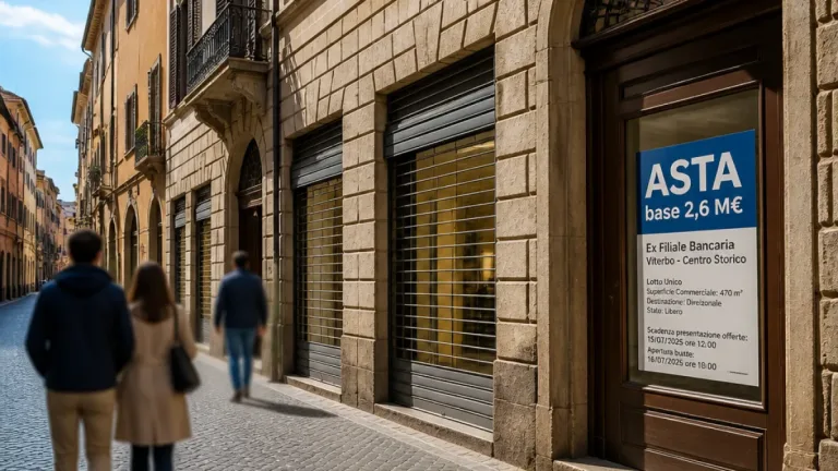 Viterbo, in vendita l'ex filiale della Banca d'Italia: base d'asta 2,6 milioni